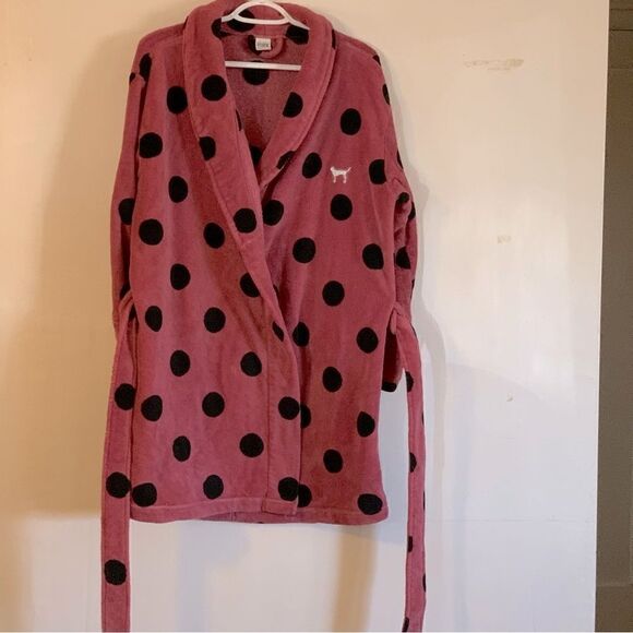 Victorias Secret Fluffy Robe w/ Belt Dark Pink & Black Sz M/L Gorgeous - Picture 3 of 5